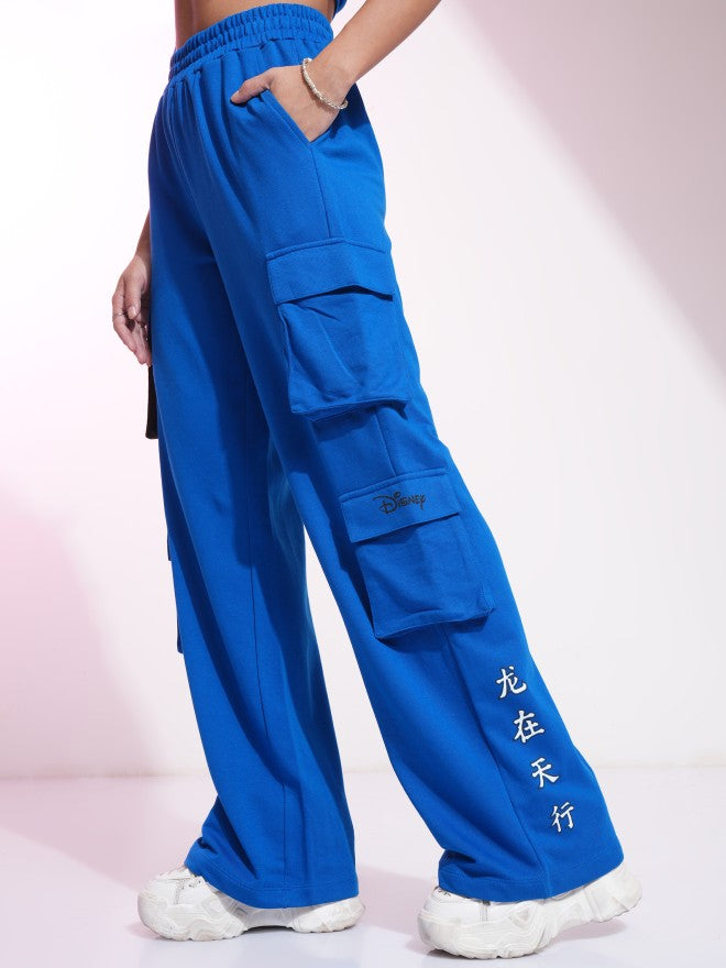 Disney By Tokyo Talkies Women Blue Mickey Mouse Printed Straight Fit Cargos - Blue - Image 4