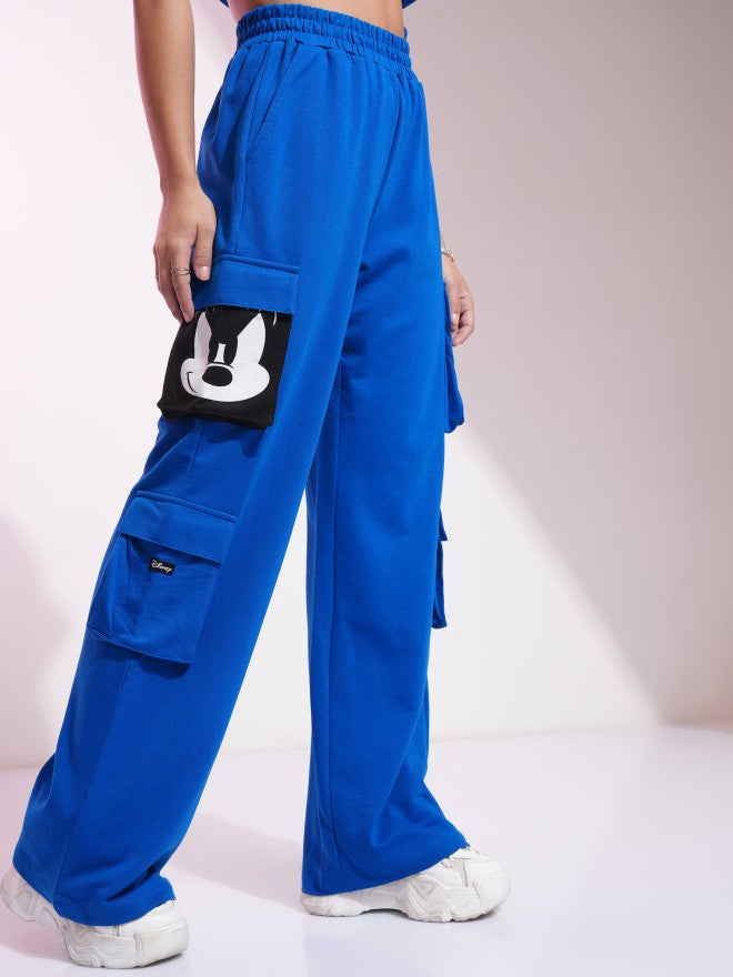 Disney By Tokyo Talkies Women Blue Mickey Mouse Printed Straight Fit Cargos - Blue - Image 6