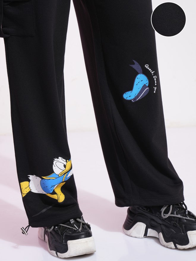 Disney By Tokyo Talkies Women Black Donald Duck Printed Straight Fit Cargos - Black - Image 5