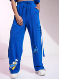 Disney By Tokyo Talkies Women Blue Donald Duck Printed Straight Fit Cargos - Blue - Image 1