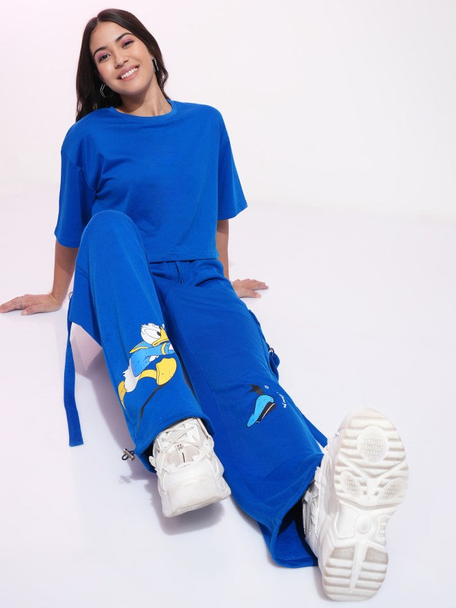 Disney By Tokyo Talkies Women Blue Donald Duck Printed Straight Fit Cargos - Blue - Image 2