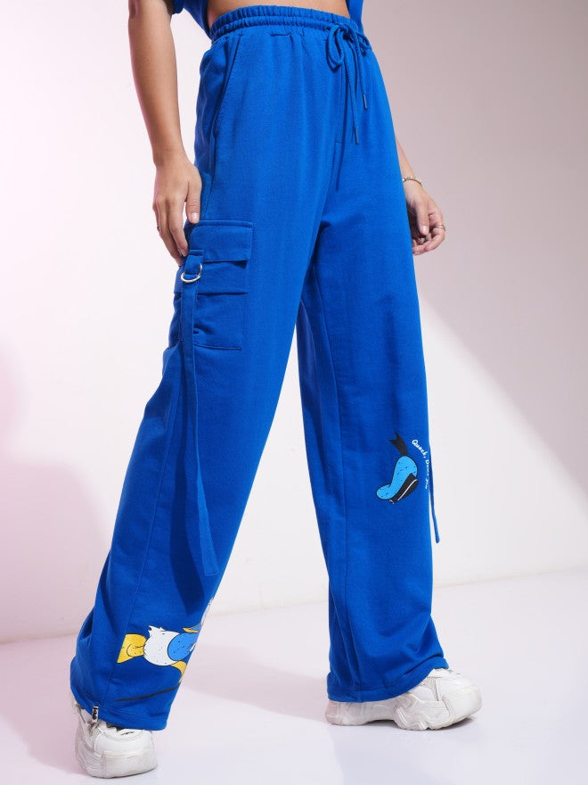 Disney By Tokyo Talkies Women Blue Donald Duck Printed Straight Fit Cargos - Blue - Image 6