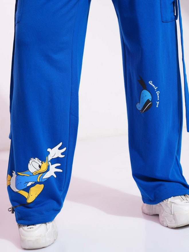 Disney By Tokyo Talkies Women Blue Donald Duck Printed Straight Fit Cargos - Blue - Image 7