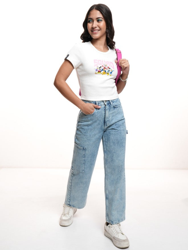 Disney By Tokyo Talkies Women White Mickey Mouse Printed Round Neck T-Shirt - White - Image 2