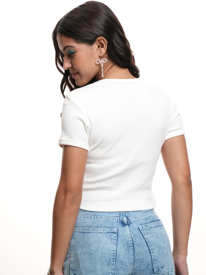 Disney By Tokyo Talkies Women White Mickey Mouse Printed Round Neck T-Shirt - White - Image 3