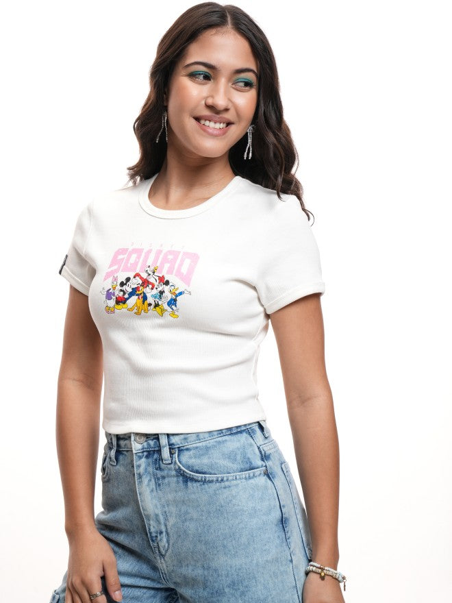 Disney By Tokyo Talkies Women White Mickey Mouse Printed Round Neck T-Shirt - White - Image 4