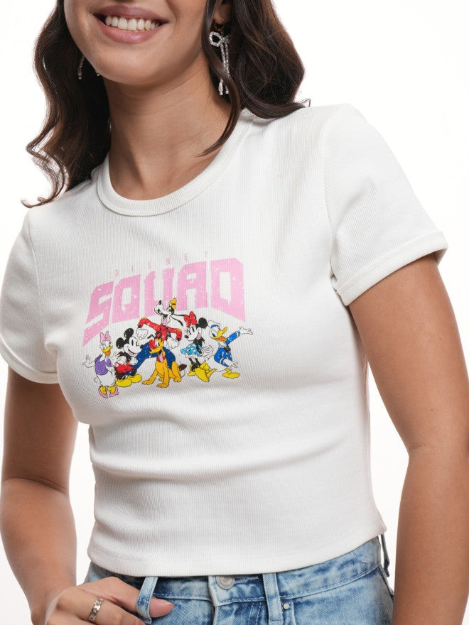 Disney By Tokyo Talkies Women White Mickey Mouse Printed Round Neck T-Shirt - White - Image 5