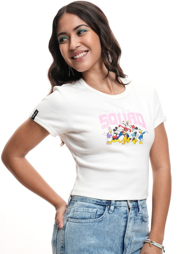 Disney By Tokyo Talkies Women White Mickey Mouse Printed Round Neck T-Shirt - White - Image 6