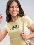 Disney By Tokyo Talkies Women Beige Mickey Mouse Embroidered Round Neck T-Shirt - Beige - Image 1