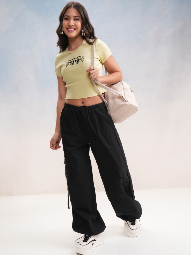 Disney By Tokyo Talkies Women Beige Mickey Mouse Embroidered Round Neck T-Shirt - Beige - Image 2
