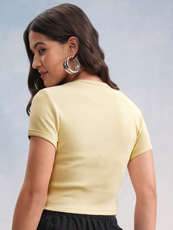 Disney By Tokyo Talkies Women Beige Mickey Mouse Embroidered Round Neck T-Shirt - Beige - Image 3
