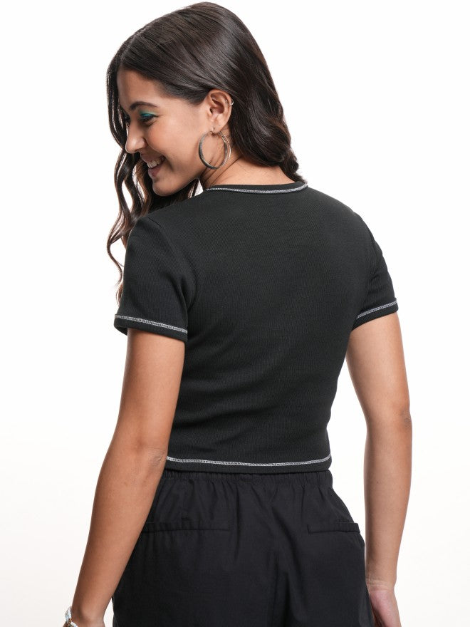 Disney By Tokyo Talkies Women Black Mickey Mouse Printed Round Neck T-Shirt - Black - Image 3