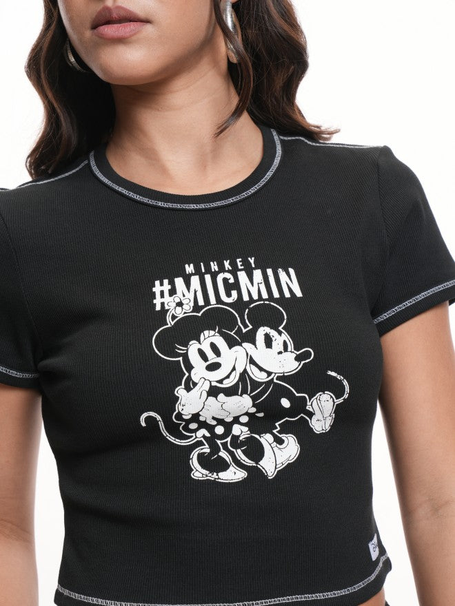 Disney By Tokyo Talkies Women Black Mickey Mouse Printed Round Neck T-Shirt - Black - Image 5
