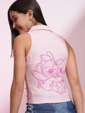 Disney By Tokyo Talkies Women Pink Angel And Stitch Printed Fitted Top - Pink - Image 1