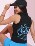 Disney By Tokyo Talkies Women Black Angel And Stitch Printed Fitted Top - Black - Image 1