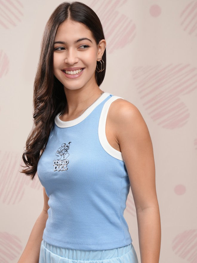 Disney By Tokyo Talkies Women Blue Donald Duck Embroidered Fitted Top - Blue - Image 4