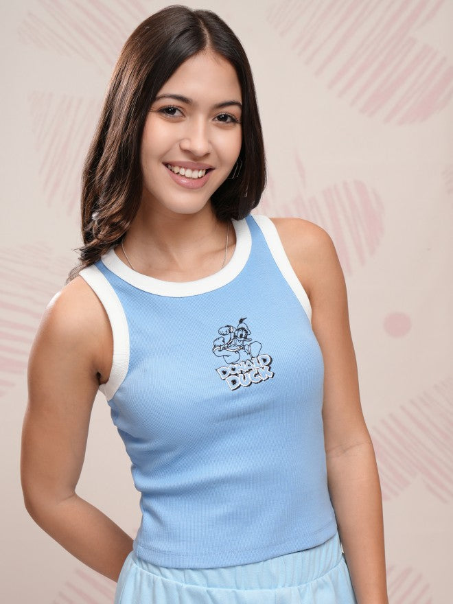 Disney By Tokyo Talkies Women Blue Donald Duck Embroidered Fitted Top - Blue - Image 6