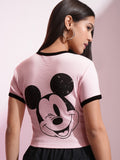 Disney By Tokyo Talkies Women Pink Mickey Mouse Embroidered Fitted Top - Pink - Image 1