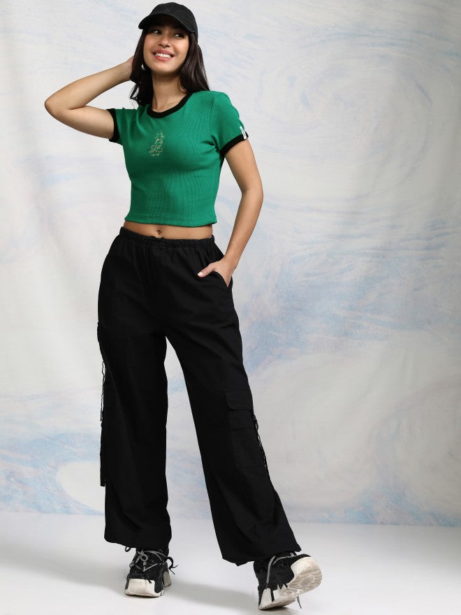 Disney By Tokyo Talkies Women Green Mickey Mouse Embroidered Fitted Top - Green - Image 2