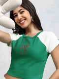 Disney By Tokyo Talkies Women Green Mickey Mouse Embroidered Fitted Top - Green - Image 1