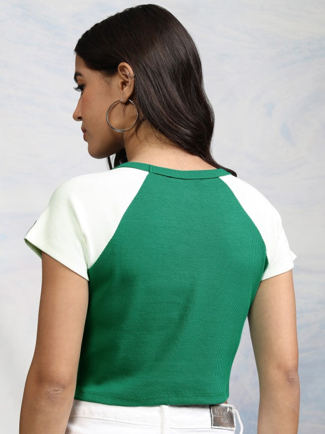 Disney By Tokyo Talkies Women Green Mickey Mouse Embroidered Fitted Top - Green - Image 3