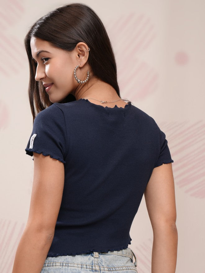 Disney By Tokyo Talkies Women Navy Blue Mickey Mouse Printed Fitted Top - Navy Blue - Image 3