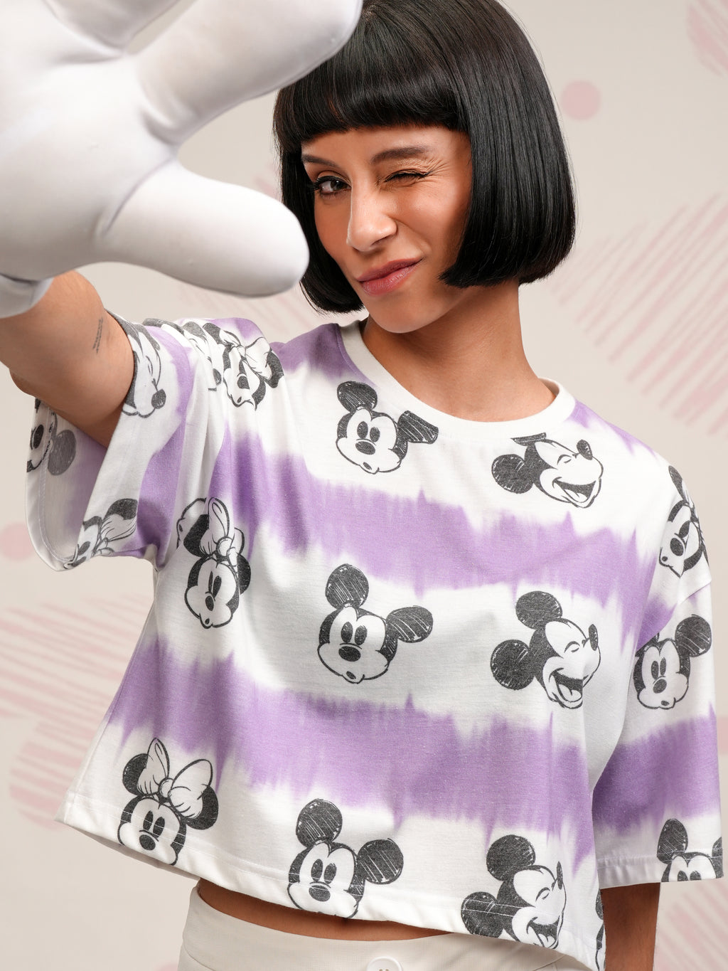 Disney By Tokyo Talkies Women Lavender Mickey Mouse Printed Boxy Top - Lavender - Image 1