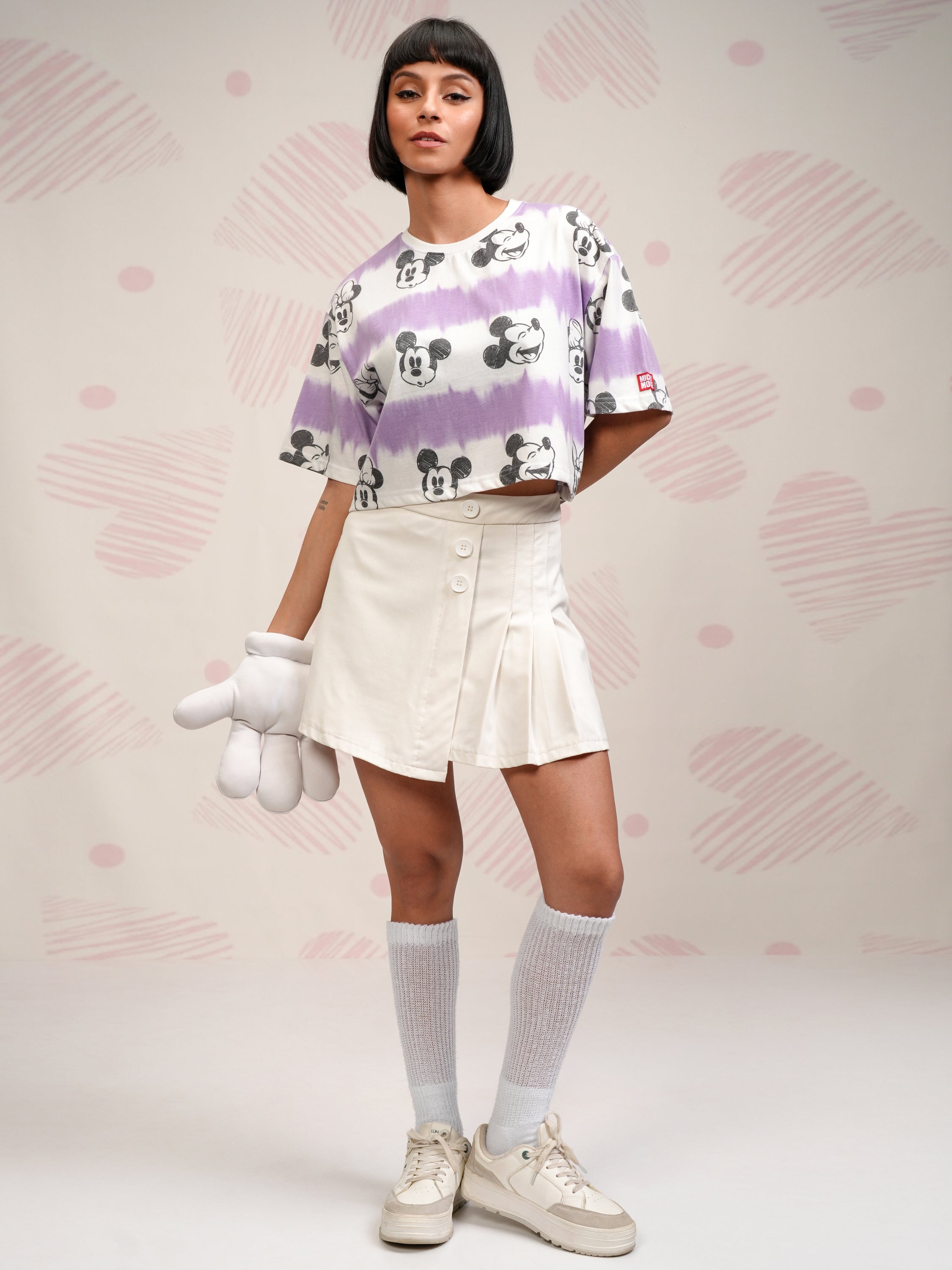 Disney By Tokyo Talkies Women Lavender Mickey Mouse Printed Boxy Top - Lavender - Image 2