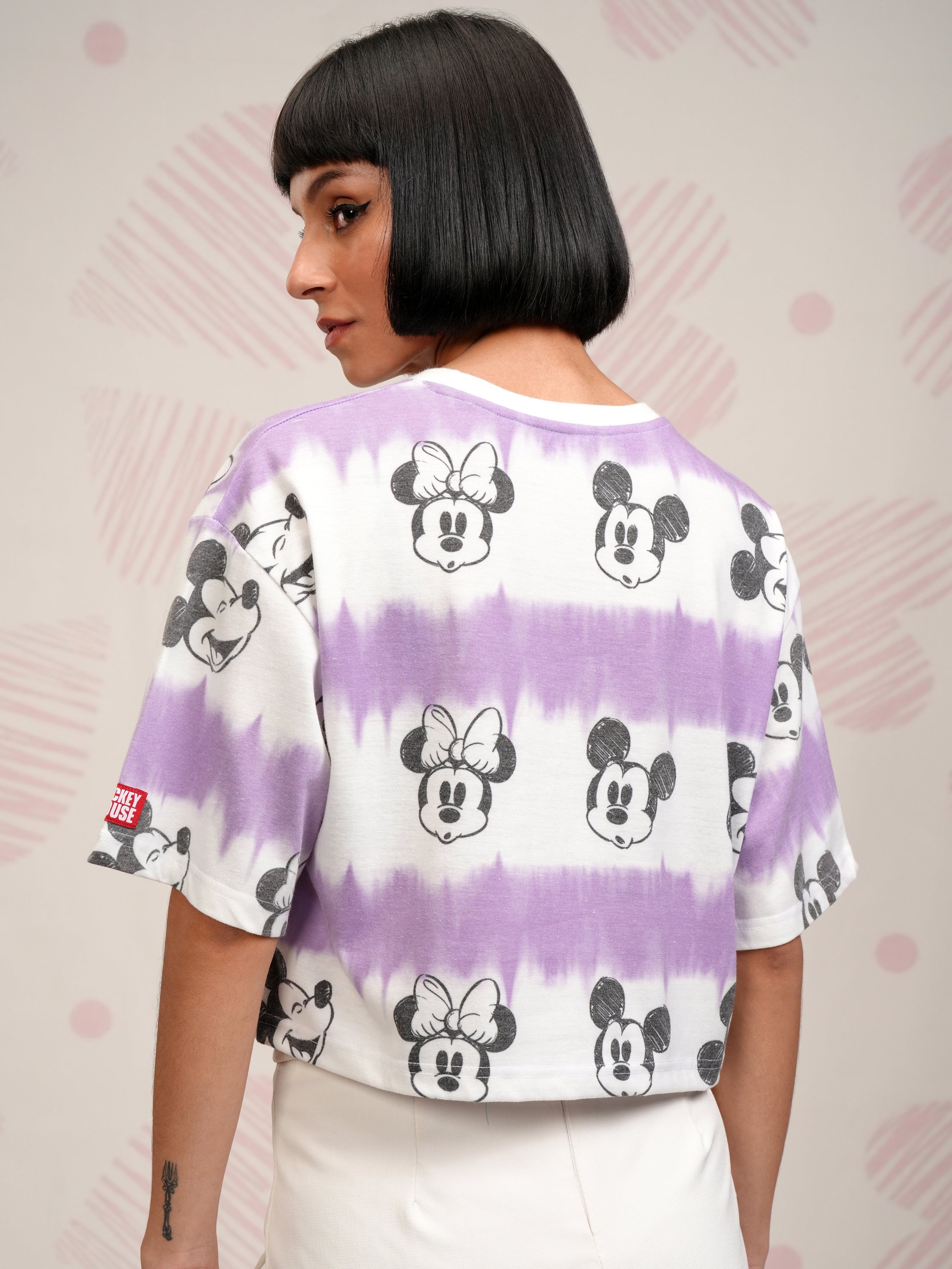 Disney By Tokyo Talkies Women Lavender Mickey Mouse Printed Boxy Top - Lavender - Image 3