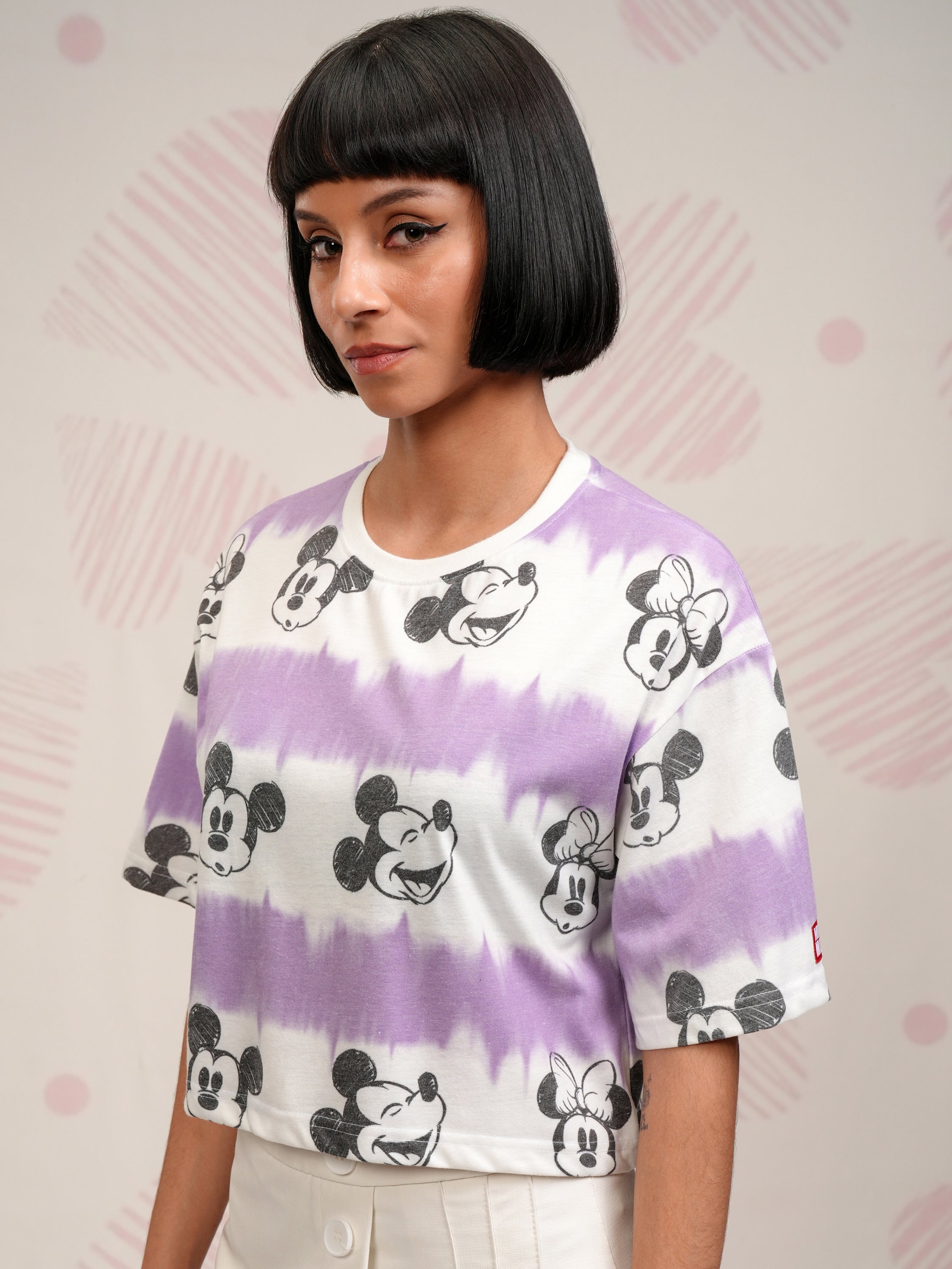 Disney By Tokyo Talkies Women Lavender Mickey Mouse Printed Boxy Top - Lavender - Image 4