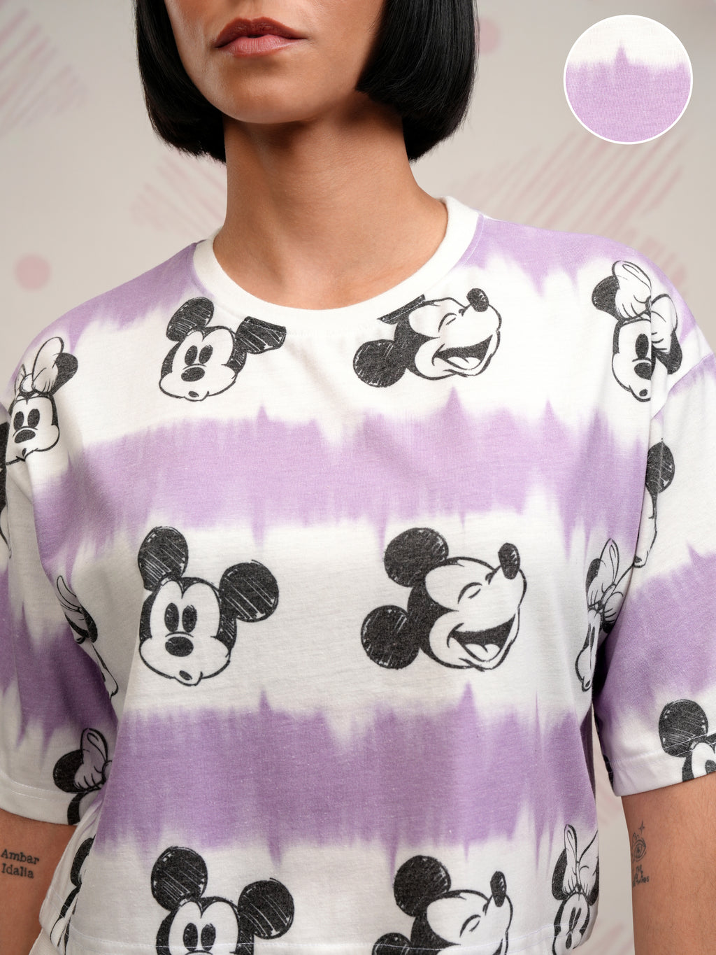 Disney By Tokyo Talkies Women Lavender Mickey Mouse Printed Boxy Top - Lavender - Image 5