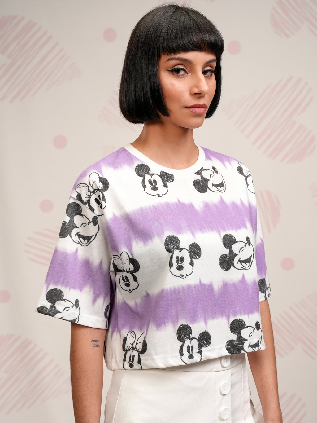 Disney By Tokyo Talkies Women Lavender Mickey Mouse Printed Boxy Top - Lavender - Image 6