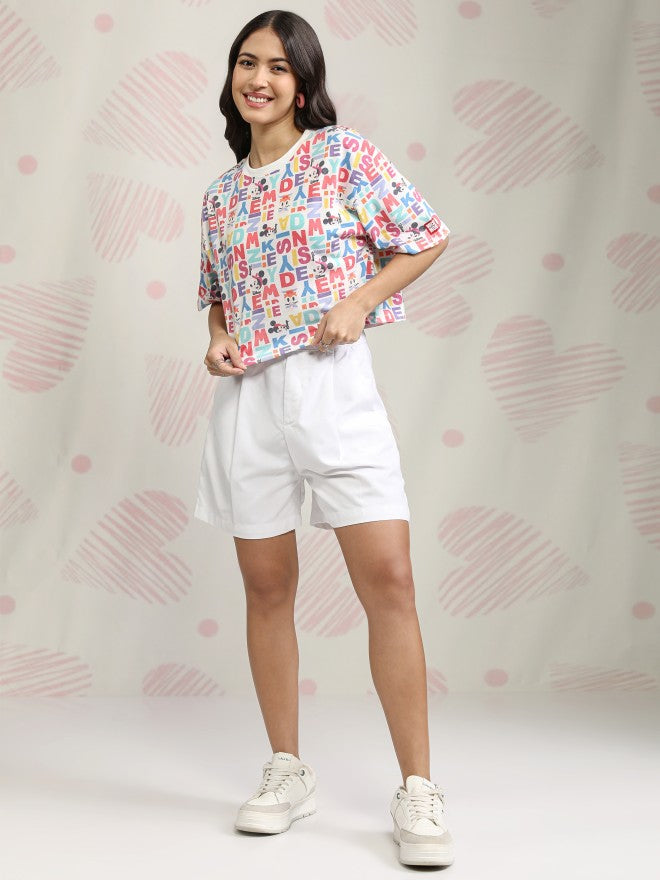 Disney By Tokyo Talkies Women White Mickey Mouse Printed Round Neck T-Shirt - White - Image 2