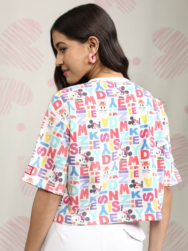 Disney By Tokyo Talkies Women White Mickey Mouse Printed Round Neck T-Shirt - White - Image 3