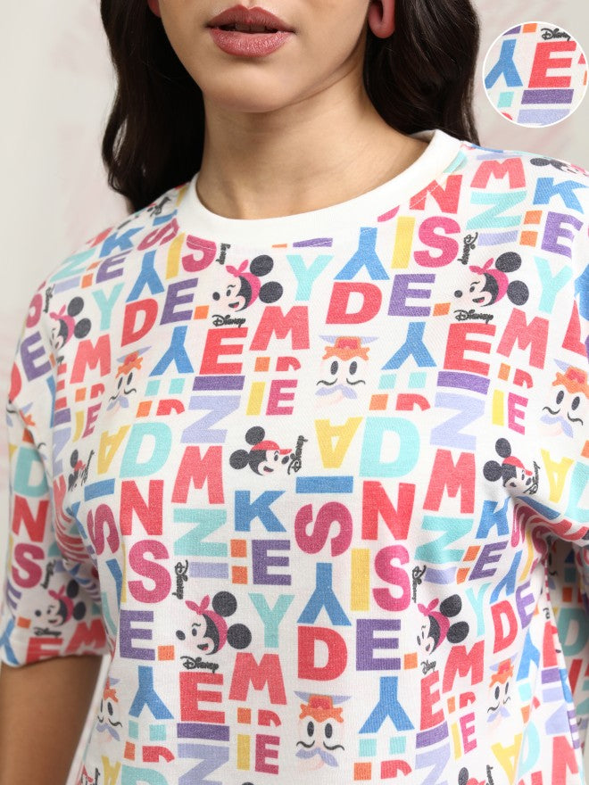 Disney By Tokyo Talkies Women White Mickey Mouse Printed Round Neck T-Shirt - White - Image 5