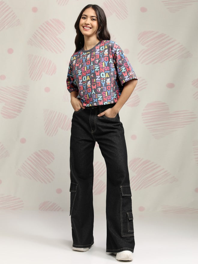 Disney By Tokyo Talkies Women Black Mickey Mouse Printed Round Neck T-Shirt - Black - Image 2