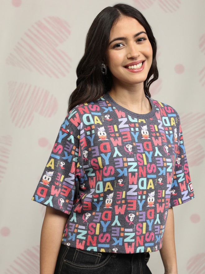 Disney By Tokyo Talkies Women Black Mickey Mouse Printed Round Neck T-Shirt - Black - Image 6