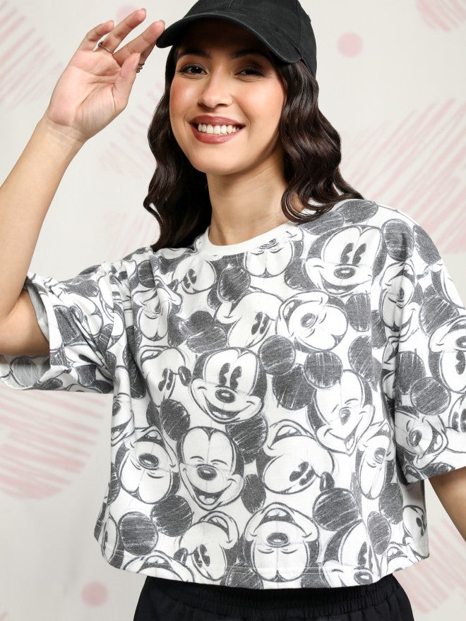 Disney By Tokyo Talkies Women Black Mickey Mouse Printed Round Neck T-Shirt - Black - Image 1