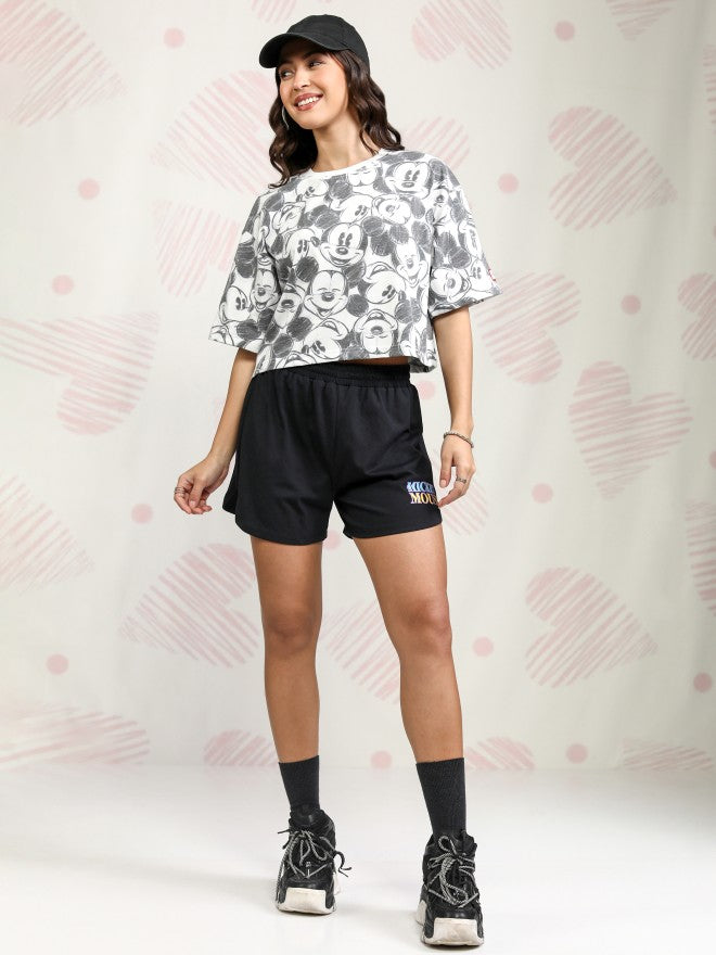 Disney By Tokyo Talkies Women Black Mickey Mouse Printed Round Neck T-Shirt - Black - Image 2
