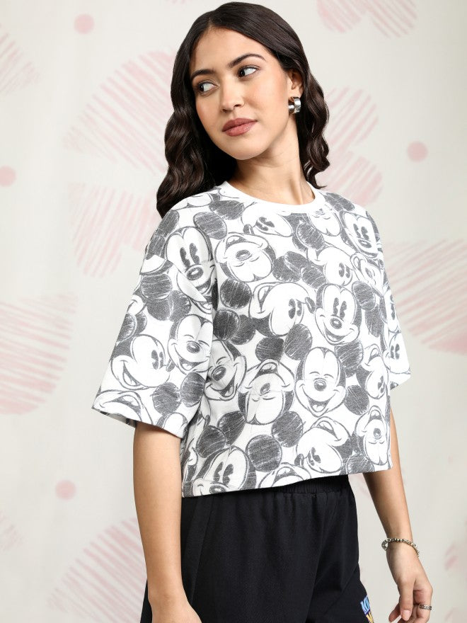 Disney By Tokyo Talkies Women Black Mickey Mouse Printed Round Neck T-Shirt - Black - Image 6