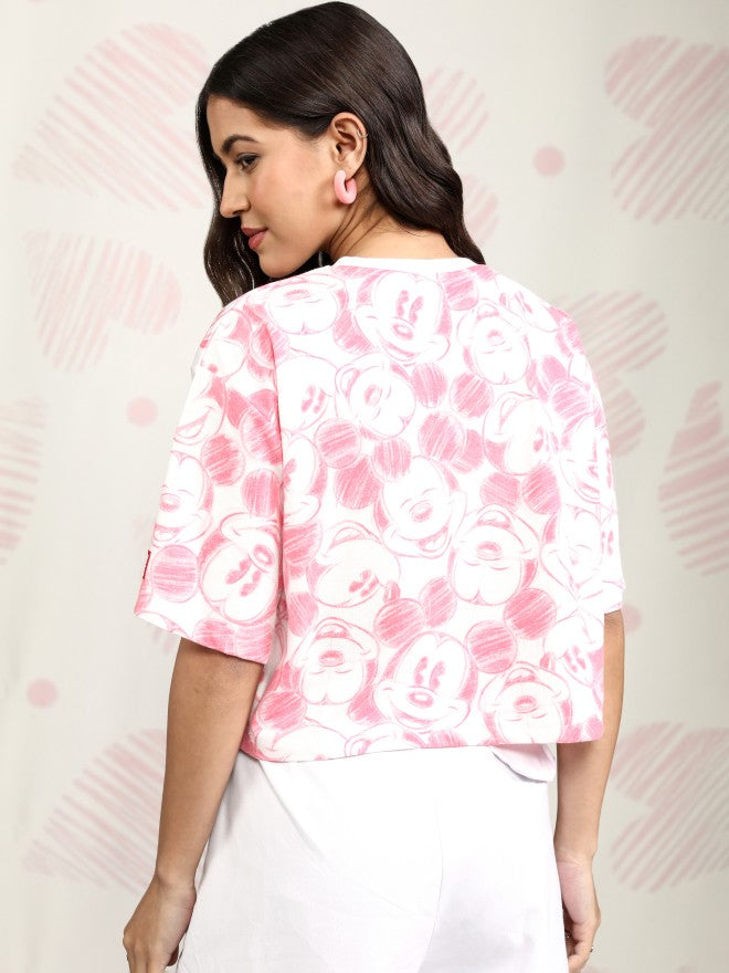 Disney By Tokyo Talkies Women Pink Mickey Mouse Printed Round Neck T-Shirt - Pink - Image 3