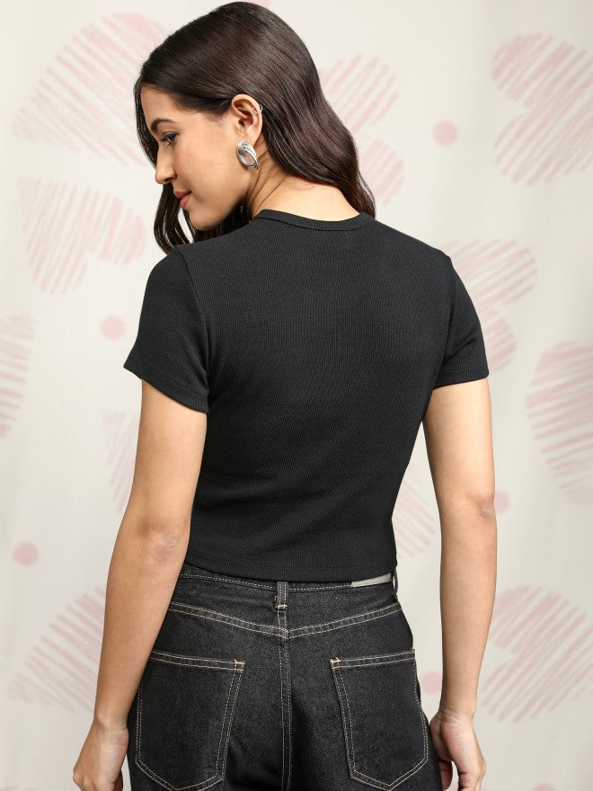 Disney By Tokyo Talkies Women Black Mickey And Friends Printed Round Neck T-Shirt - Black - Image 3