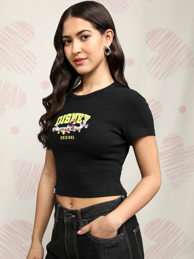 Disney By Tokyo Talkies Women Black Mickey And Friends Printed Round Neck T-Shirt - Black - Image 4