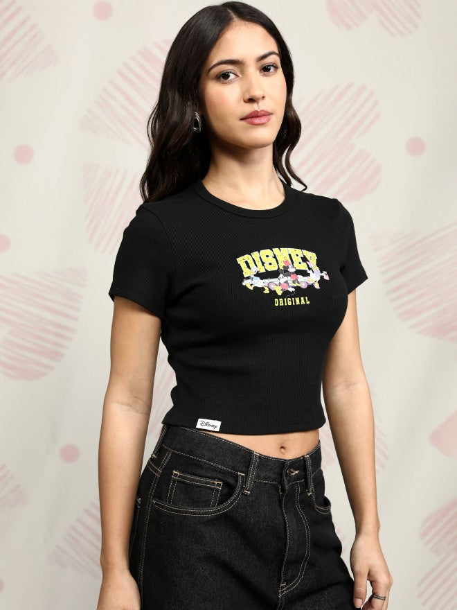 Disney By Tokyo Talkies Women Black Mickey And Friends Printed Round Neck T-Shirt - Black - Image 6