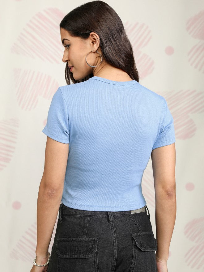 Disney By Tokyo Talkies Women Blue Mickey And Friends Printed Round Neck T-Shirt - Blue - Image 3
