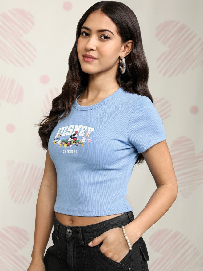 Disney By Tokyo Talkies Women Blue Mickey And Friends Printed Round Neck T-Shirt - Blue - Image 4