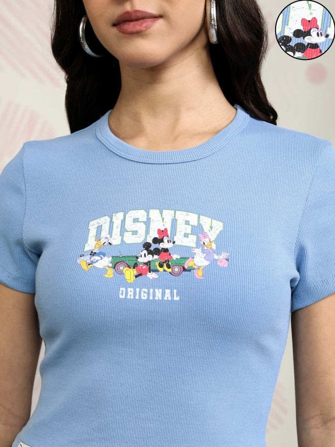 Disney By Tokyo Talkies Women Blue Mickey And Friends Printed Round Neck T-Shirt - Blue - Image 5