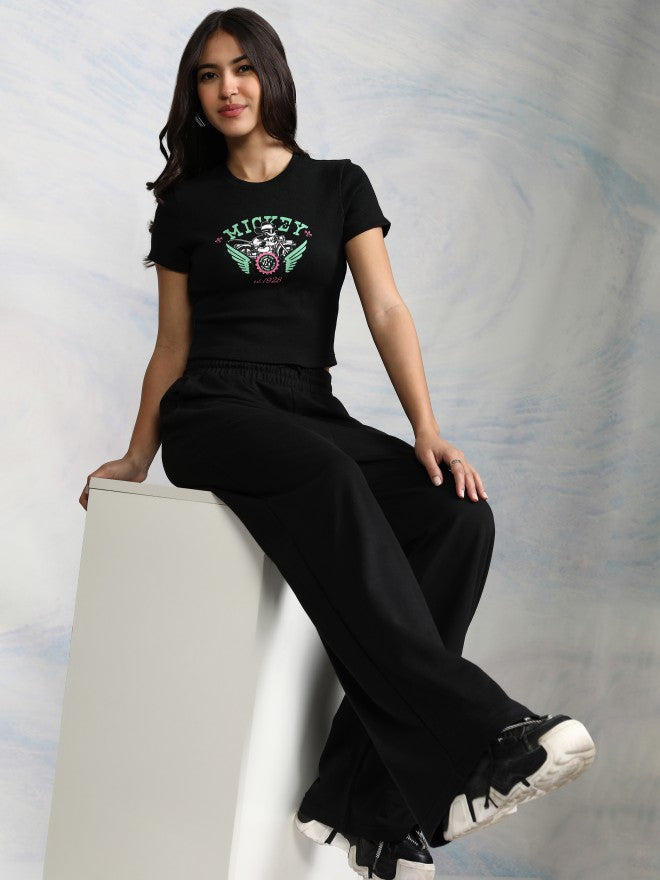 Disney By Tokyo Talkies Women Black Mickey Mouse Printed Round Neck T-Shirt - Black - Image 2