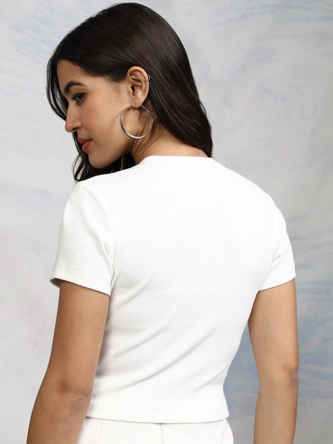 Disney By Tokyo Talkies Women White Mickey Mouse Printed Round Neck T-Shirt - White - Image 3