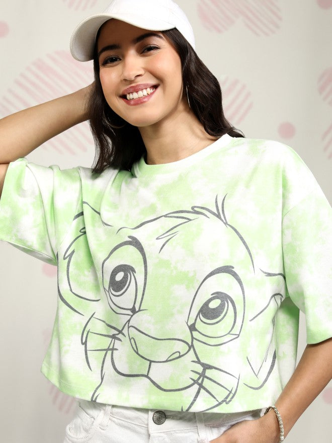 Disney By Tokyo Talkies Women Green Lion King Printed Round Neck T-Shirt - Green - Image 1